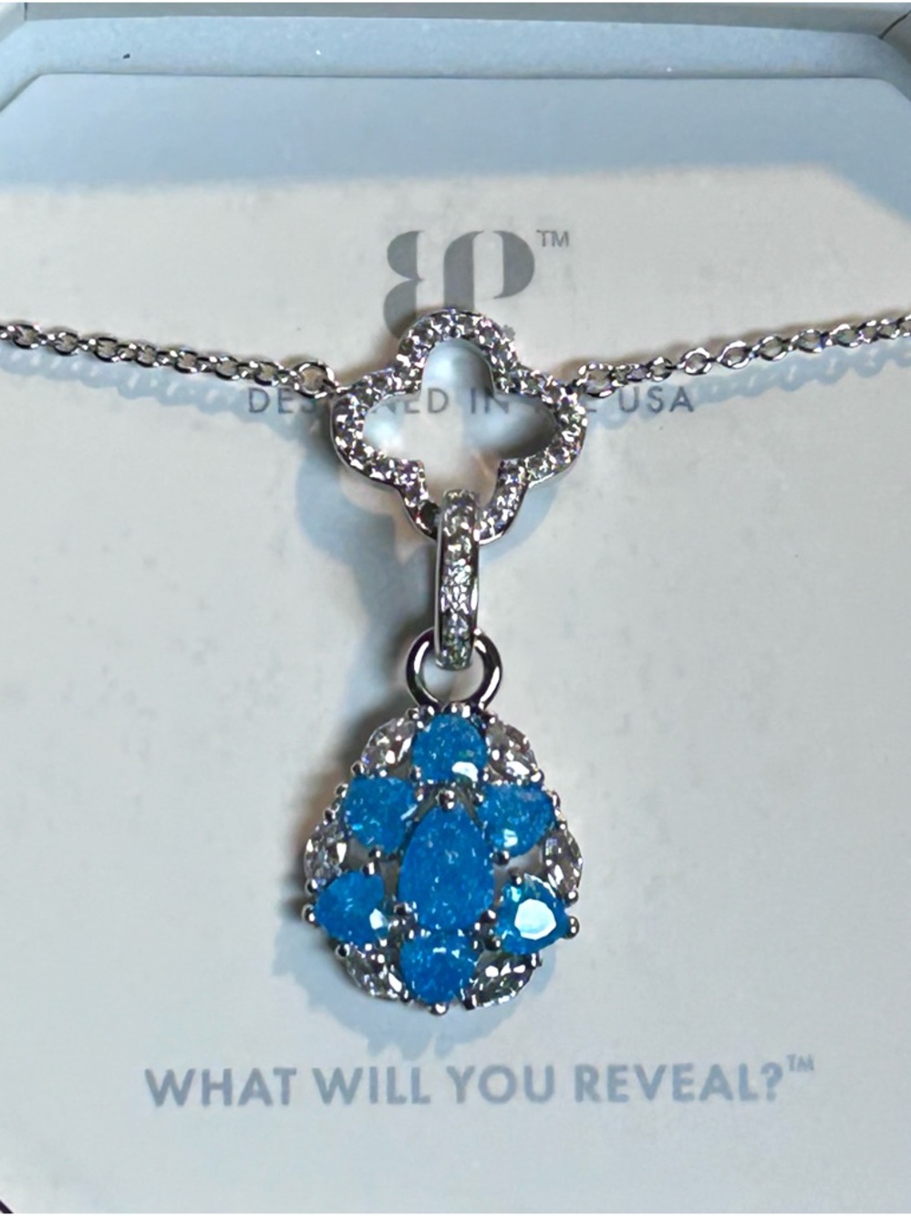 Clover & BlueTeardrop Pendant Necklace - Designed in USA